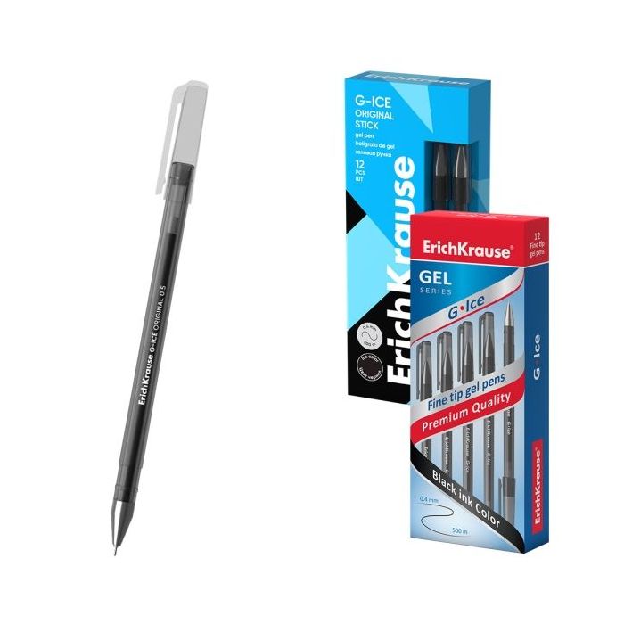 ErichKrause G-Ice Stick Original Boligrafo con Capuchon - Punta de 0.5mm - Trazo 0.4mm - Tinta de Gel - Resistente al Agua - Sec