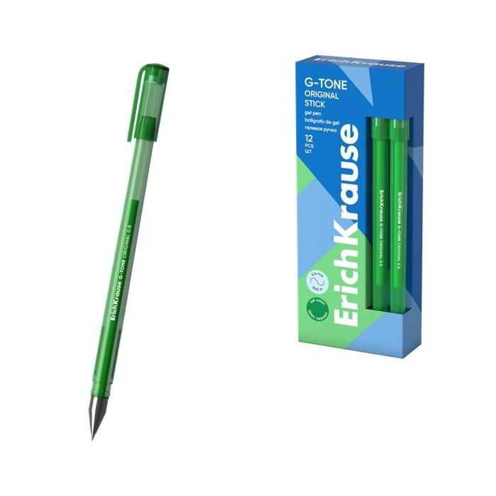 ErichKrause G-Tone Stick Original Boligrafo con Capuchon - Punta de 0.5mm - Trazo 0.4mm - Tinta de Gel - Resistente al Agua - Se