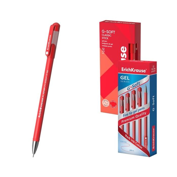 ErichKrause G-Soft Stick Classic Boligrafo con Capuchon - Punta de 0.38mm - Trazo 0.25mm - Tinta de Gel - Resistente al Agua - S
