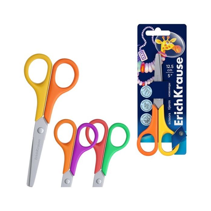 ErichKrause FunCut Space Animals Tijeras de 12.5cm - Puntas Redondeadas - Mangos de Plastico Resistente a Golpes - Acero Inoxida
