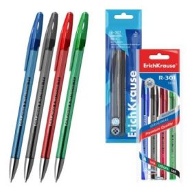 ErichKrause R-301 Gel Stick Original Pack de 4 Boligrafos con Capuchon - Punta de 0.5mm - Trazo 0.4mm - Tinta de Gel - Resistent