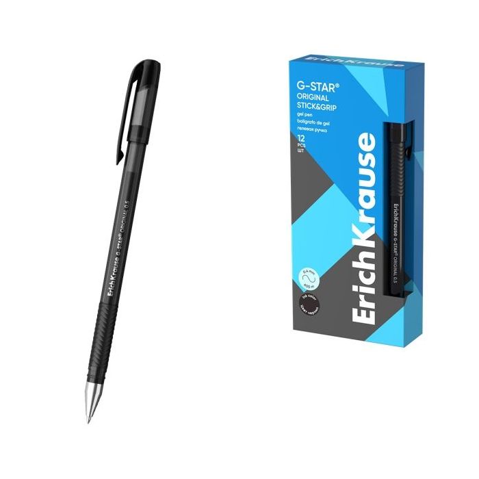 ErichKrause G-Star Stick and Grip Original Boligrafo con Capuchon - Punta de 0.5mm - Trazo 0.4mm - Tinta de Gel - Resistente al