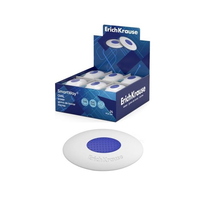 ErichKrause SmartWay Oval Expositor con 24 Gomas de Borrar - Caucho Termoplastico - Hipoalergenico - Libre de PVC - No Rasga el