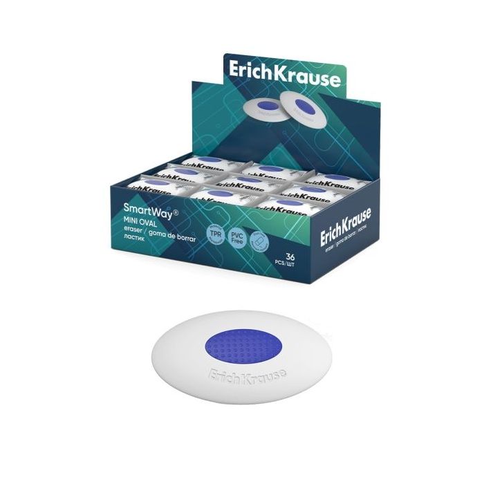 ErichKrause SmartWay Mini Oval Expositor con 36 Gomas de Borrar - Caucho Termoplastico - Hipoalergenico - Libre de PVC - Color B