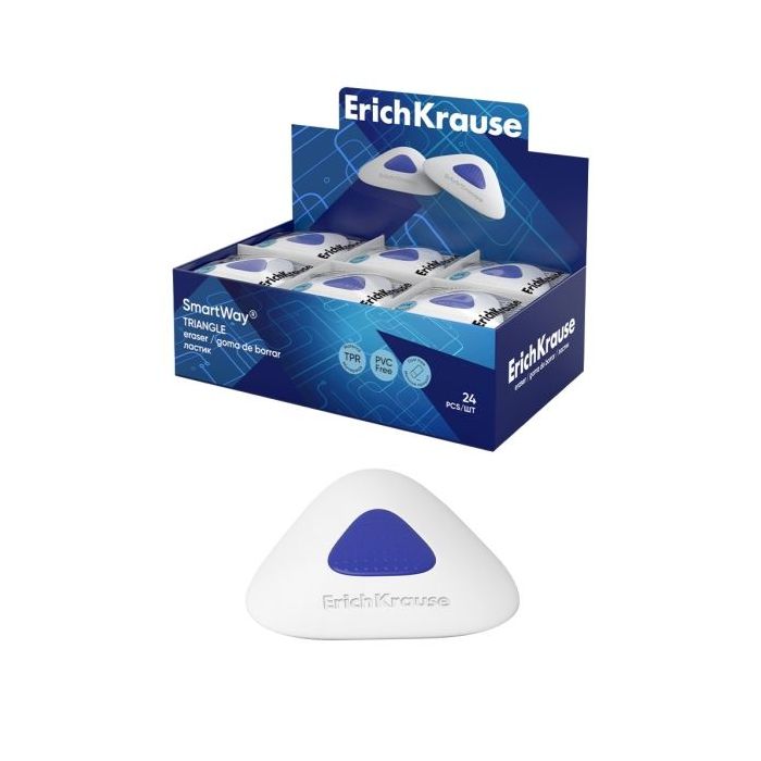 ErichKrause SmartWay Triangular Expositor con 24 Gomas de Borrar - Caucho Termoplastico - Hipoalergenico - No Deja Residuos - Co