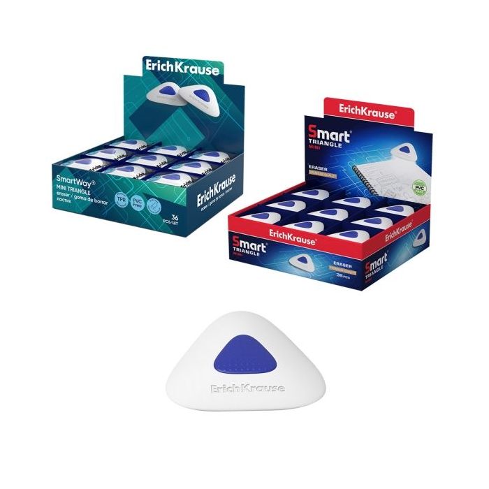ErichKrause SmartWay Mini Triangular Expositor con 36 Gomas de Borrar - Caucho Termoplastico - Hipoalergenico - Libre de PVC - N