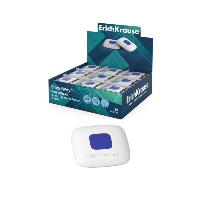 ErichKrause SmartWay Mini Square Expositor con 36 Gomas de Borrar - Caucho Termoplastico - Hipoalergenico - Libre de PVC - Color