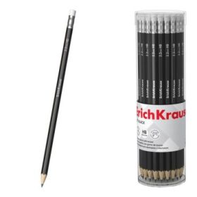 ErichKrause Jet Black 101 Lapiz de Grafito con Goma de Borrar - Mina HB - Cuerpo Hexagonal - Color Negro