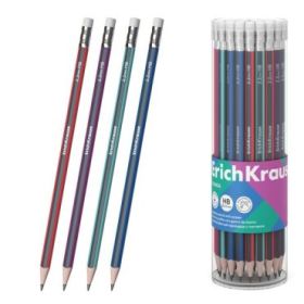 ErichKrause Sonata Lapiz de Grafito con Goma de Borrar - Mina HB - Cuerpo Triangular - Facil Afilado - Agarre Ergonomico - Color