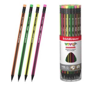 ErichKrause VIVO Lapiz de Grafito con Goma de Borrar - Mina HB - Cuerpo Triangular - Facil Afilado - Agarre Ergonomico - Colores