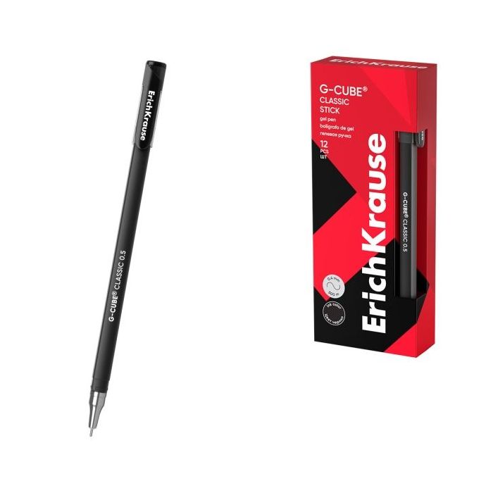 ErichKrause G-Cube Stick Classic Boligrafo con Capuchon - Punta de 0.5mm - Trazo 0.4mm - Tinta de Gel - Resistente al Agua - Sec