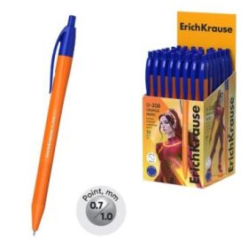 ErichKrause U-208 Matic Orange Boligrafo Retractil - Punta de 0.7mm - Cuerpo Opaco Naranja - Trazo 0.26mm - Color Azul