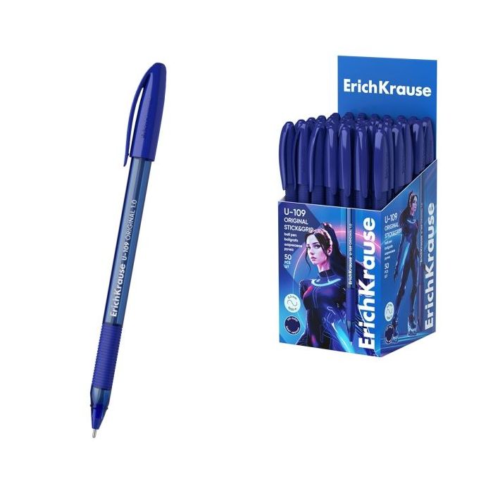 ErichKrause U-109 Stick and Grip Original Boligrafo con Capuchon - Punta de 1.0mm - Cuerpo Transparente - Trazo 0.3mm - Zona de