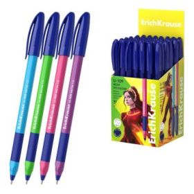 ErichKrause U-109 Stick and Grip Neon Boligrafo con Capuchon - Modelos Surtidos - Trazo 0.3mm - Zona de Agarre de Goma - Tinta d