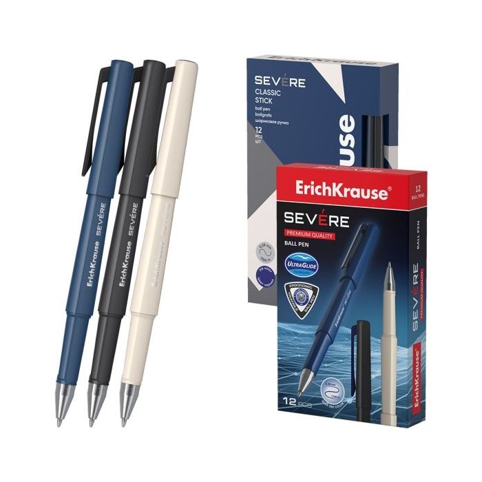 ErichKrause Severe Stick Classic Boligrafo con Capuchon - Modelos Surtidos - Trazo 0.28mm - Color Azul
