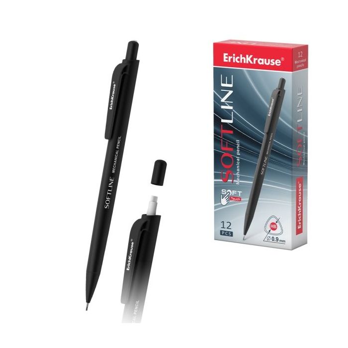 ErichKrause SoftLine Portaminas - Mina HB de 0.9mm - Goma de Borrar Integrada - Cuerpo Triangular con Recubrimiento Suave - Ergo