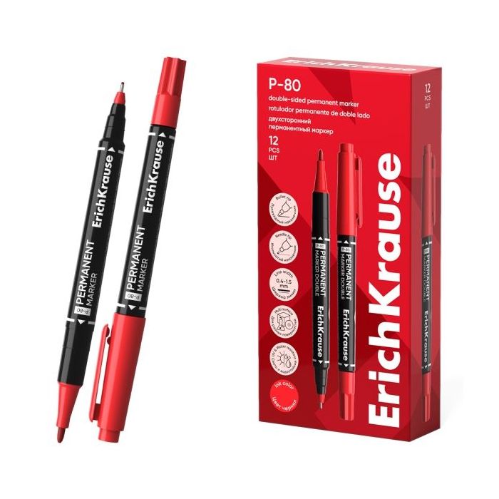 ErichKrause Double P-80 Rotulador Permanente Doble - Punta de Bala de 1.65mm - Punta de Aguja de 0.45mm - Resistente al Agua y a