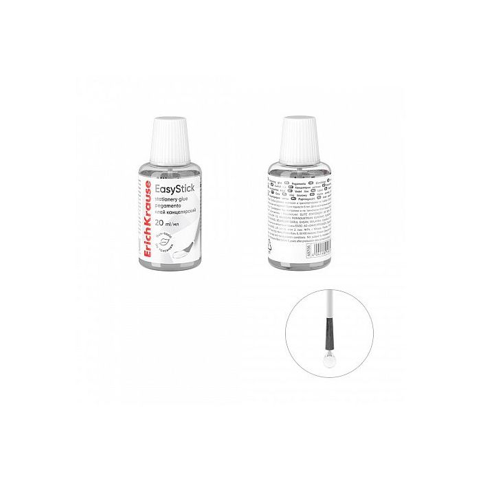 ErichKrause EasyStick Pegamento con Pincel - 20ml - No Toxico - sin Disolventes - Multisuperficie - Color Transparente
