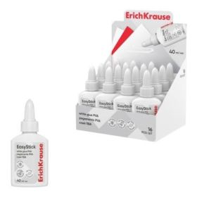 ErichKrause EasyStick Expositor con 16 Botellas de Cola Blanca PVA - 40ml - No Toxico - sin Disolventes - Multisuperficie - Colo