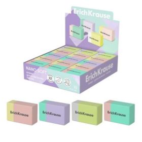 ErichKrause Nano Soft Expositor con 30 Gomas de Borrar - PVC Ecologico - Hipoalergenico - No Deja Residuos - Borrado Suave - Col