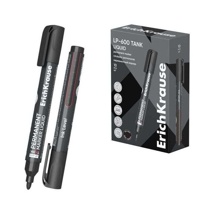 ErichKrause Liquid LP-600 Rotulador Permanente - Ventana Transparente - Punta Conica - Trazo de 2.5mm - Resistente al Agua y a l