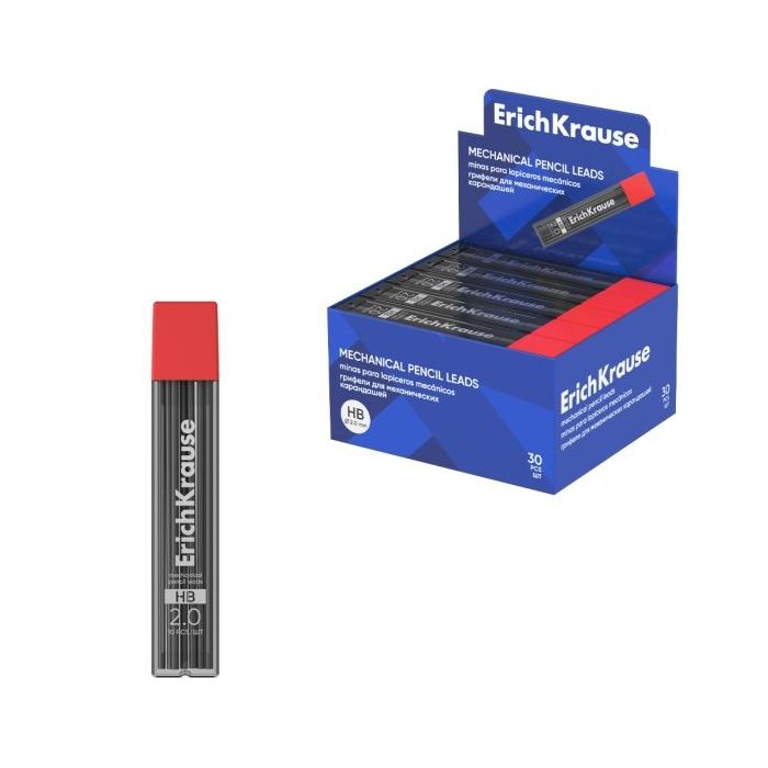 ErichKrause Expositor con 30 Packs de 10 Minas de Repuesto para Portaminas - 2.0mm en Grado HB - Colores Surtidos