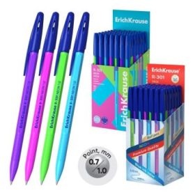 ErichKrause R-301 Stick Neon Boligrafo con Capuchon - Modelos Surtidos - Trazo 0.5mm - Tinta de Secado Rapido - Tapa Ventilada -
