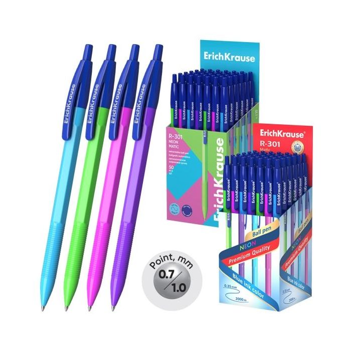 ErichKrause R-301 Matic Neon Boligrafo Retractil - Modelos Surtidos - Trazo 0.35mm - Color Azul