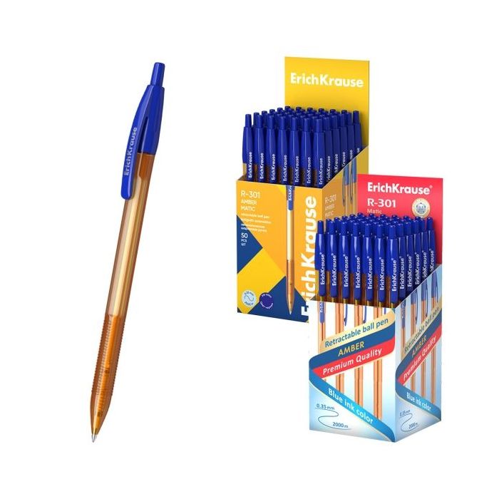 ErichKrause R-301 Matic Amber Boligrafo Retractil - Punta de 0.7mm - Trazo 0.35mm - Color Azul