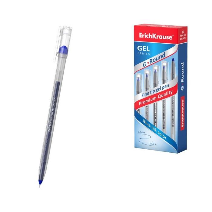 ErichKrause G-Round Stick Classic Boligrafo con Capuchon - Punta de 0.5mm - Trazo 0.3mm - Tinta de Gel - Resistente al Agua - Se
