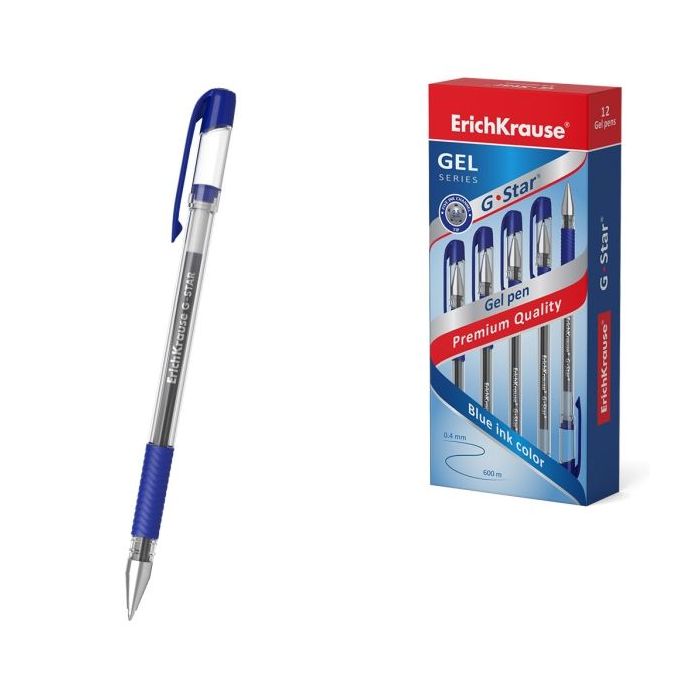 ErichKrause G-Star Stick and Grip Classic Boligrafo con Capuchon - Punta de 0.5mm - Trazo 0.3mm - Tinta de Gel - Resistente al A