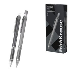 ErichKrause Techno Portaminas - Mina HB de 0.9mm - Goma de Borrar Integrada - Pinza - Cuerpo Redondo - Colores Surtidos
