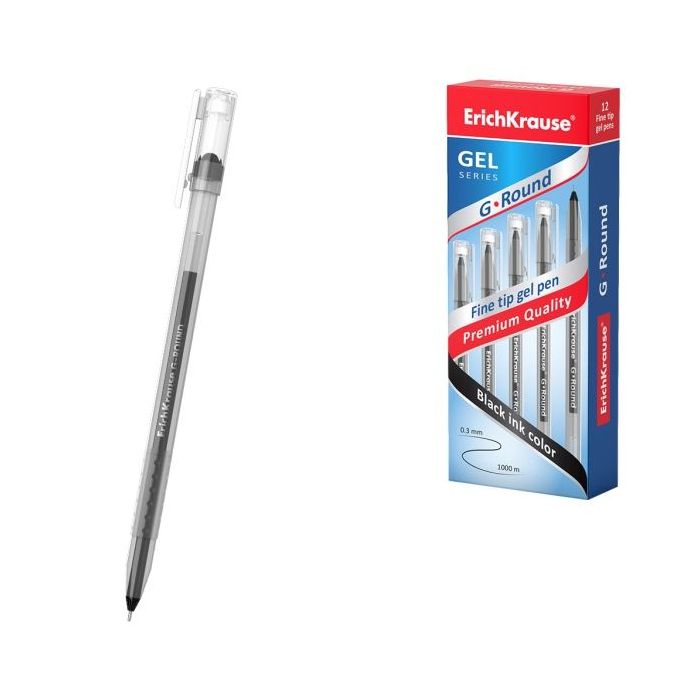 ErichKrause G-Round Stick Classic Boligrafo con Capuchon - Punta de 0.5mm - Trazo 0.3mm - Tinta de Gel - Resistente al Agua - Se