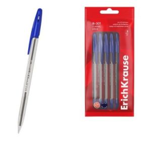 ErichKrause R-301 Stick Classic Pack de 8 Boligrafos con Capuchon - Punta de 1.0mm - Cuerpo Transparente - Trazo 0.5mm - Tinta d