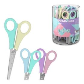 ErichKrause JOY Pastel Expositor con 24 Tijeras de 13.5cm - Puntas Redondeadas - Regla de 5cm en la Hoja - Mangos de Plastico Re