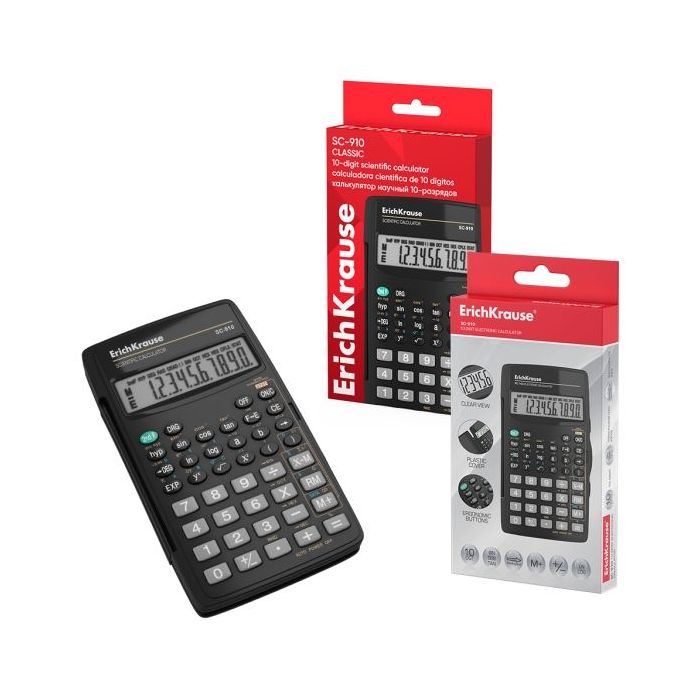 ErichKrause SC-910 Classic Calculadora Cientifica - Pantalla LCD de 10 Digitos - 56 Funciones - Apagado Automatico - Color Negro