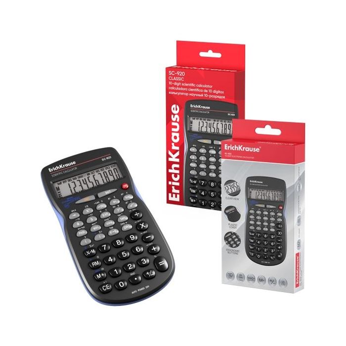 ErichKrause SC-920 Classic Calculadora Cientifica - Pantalla LCD de 10 Digitos - 56 Funciones - Apagado Automatico - Color Negro