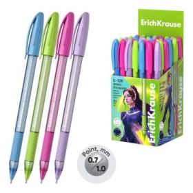 ErichKrause U-109 Stick and Grip Spring Boligrafo con Capuchon - Modelos Surtidos - Trazo 0.3mm - Zona de Agarre de Goma - Tinta