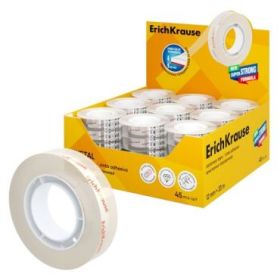ErichKrause Crystal Expositor con 45 Cintas Adhesivas - Alta Adhesion - 12mm de Ancho - 33 Metros - Resistente al Desgarro Longi