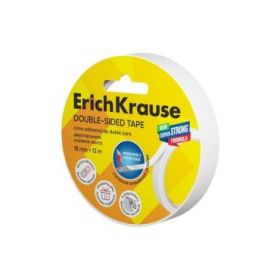 ErichKrause Cinta Adhesiva de Doble Cara - 1mm de Grosor - 18mm de Ancho - 12 Metros - Alta Adhesion - Base de Papel Extraible -