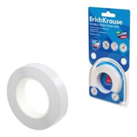 ErichKrause Cinta Adhesiva de Doble Cara - Espuma - Soporta hasta 4kg/m2 - 1mm de Grosor - 12mm de Ancho - 2 Metros - Alta Adhes