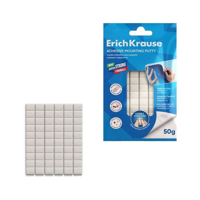 ErichKrause Masilla Adhesiva - 50 Gramos - Reutilizable - Facil de Retirar - Multisuperficie - Color Blanco