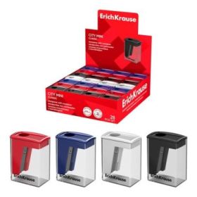 ErichKrause City Mini Classic Expositor con 28 Sacapuntas con Contenedor - Plastico - Cuchilla Niquelada de Acero al Carbono - O