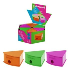 ErichKrause Slice Neon Expositor con 12 Sacapuntas con Contenedor - Plastico - Cuchilla Niquelada de Acero al Carbono - Orificio