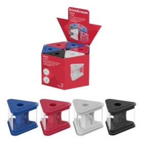 ErichKrause Prism Classic Expositor con 12 Sacapuntas con Contenedor - Plastico - Cuchilla Niquelada de Acero al Carbono - Orifi