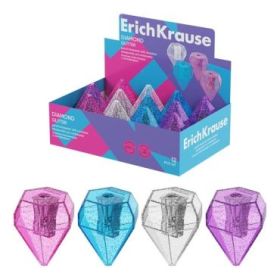 ErichKrause Diamond Expositor con 12 Sacapuntas con Contenedor - Plastico - Cuchilla Niquelada de Acero al Carbono - Orificio de
