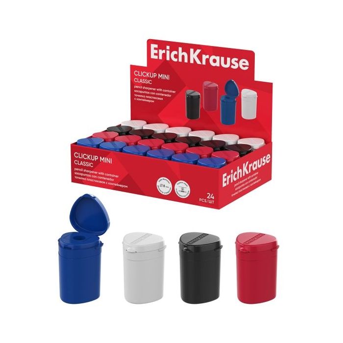 ErichKrause ClickUp Mini Classic Expositor con 24 Sacapuntas con Contenedor - Plastico - Cuchilla Niquelada de Acero al Carbono
