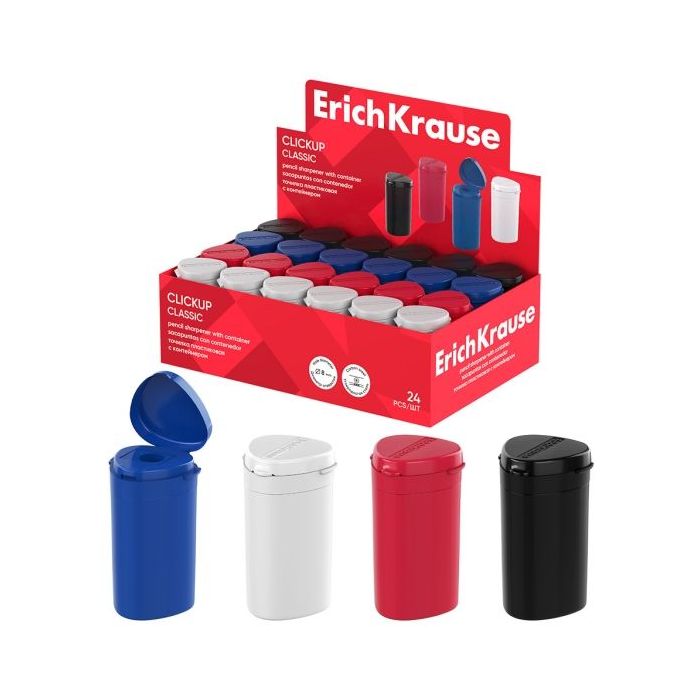 ErichKrause ClickUp Classic Expositor con 24 Sacapuntas con Contenedor - Plastico - Cuchilla Niquelada de Acero al Carbono - Ori