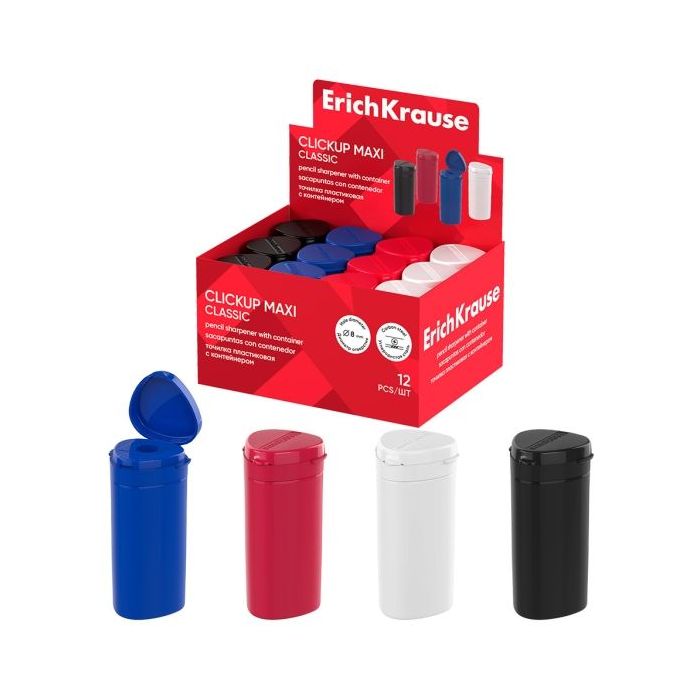 ErichKrause ClickUp Maxi Classic Expositor con 12 Sacapuntas con Contenedor - Plastico - Cuchilla Niquelada de Acero al Carbono