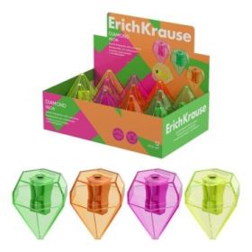 ErichKrause Diamond Neon Expositor con 12 Sacapuntas con Contenedor - Plastico - Cuchilla Niquelada de Acero al Carbono - Orific